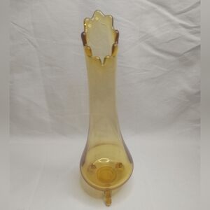  Fenton Valencia Amber Glass Swung Vase 3 Toed/Footed 1960s Yellow Gold MCM